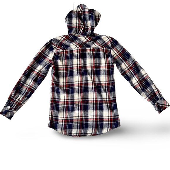 Women's TNA Boyfriend Fit Hooded Blue and Red Plaid XXS - Picture 16 of 16